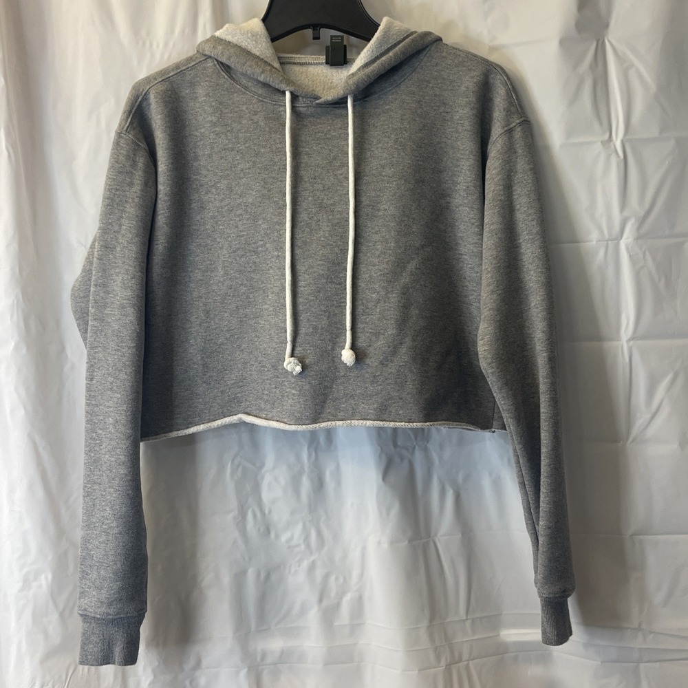 Wild Fable Women's Gray Cropped‎ Hoodie Pullover Sweatshirt Long Sleeve, Size XS